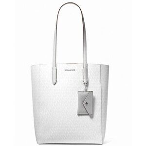 New Michael Kors Vincent Large Signature Logo Tote Bag with Coin Pouch Silver